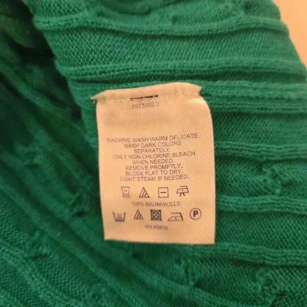 Lands End Cotton Cable Knit Cowl Neck Sweater Green Womens Size XL - Picture 7 of 10
